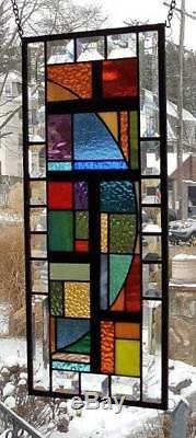 COLORFULLY GEOMETRICStained Glass Window Panel (Signed and Dated)