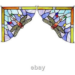 Capulina 1 Pair Dragonfly Stained Glass Panels Door Window Corner Tiffany Gla