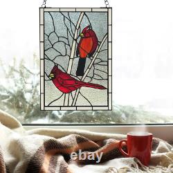 Cardinal Songbird Stained Glass Window Panel, 119-pieces of stained glass