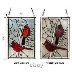 Cardinal Songbird Stained Glass Window Panel, 119-pieces of stained glass