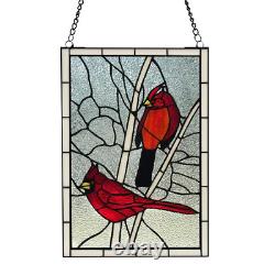 Cardinal Songbird Stained Glass Window Panel, 119-pieces of stained glass