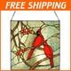 Cardinal Stained Glass Panel Tiffany Style Window Hanging