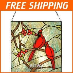 Cardinal Stained Glass Panel Tiffany Style Window Hanging