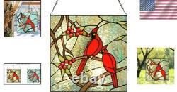 Cardinal Stained Glass Panel Tiffany Style Window Hanging