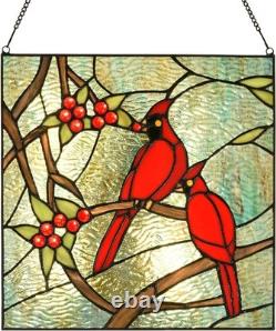 Cardinal Stained Glass Panel Tiffany Style Window Hanging