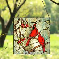 Cardinal Stained Glass Panel Tiffany Style Window Hanging
