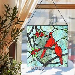 Cardinal Stained Glass Panel Tiffany Style Window Hanging