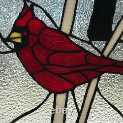 Cardinals Songbird Stained Glass Window Panel Vintage Tiffany Style 12x18in