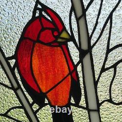 Cardinals Songbird Stained Glass Window Panel Vintage Tiffany Style 12x18in