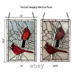 Cardinals Songbird Stained Glass Window Panel Vintage Tiffany Style 12x18in