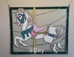 Carousel Horse Original Design Stained Glass Panel 26 wide x 21.50 tall x 1/4