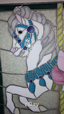 Carousel Horse Original Design Stained Glass Panel 26 wide x 21.50 tall x 1/4