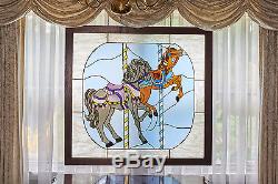 Carousel Horse Stained Glass Window Panel 47 x 45 size