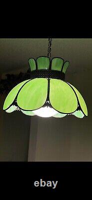 Ceiling Lamp Vintage Stained Glass Tulip Shade 8 Panels Excellent Condition