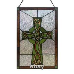 Celtic Cross Stained Glass Window Panel