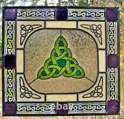 Celtic Windshop Geometric Design Stained Glass Panel 18.58 x 17.25 purple, lim