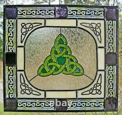 Celtic Windshop Geometric Design Stained Glass Panel 18.58 x 17.25 purple, lim