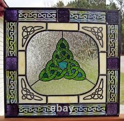 Celtic Windshop Geometric Design Stained Glass Panel 18.58 x 17.25 purple, lim