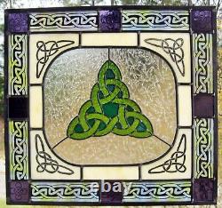 Celtic Windshop Geometric Design Stained Glass Panel 18.58 x 17.25 purple, lim