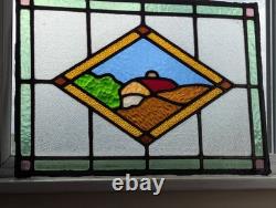 Charming 1930's Stained Glass Window Panel Pastoral Scene