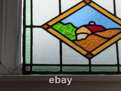Charming 1930's Stained Glass Window Panel Pastoral Scene