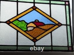 Charming 1930's Stained Glass Window Panel Pastoral Scene