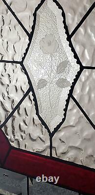 Cherry Red Victorian Style Stained Glass Window Panel, Beveled