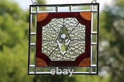 Cherry Red Victorian Style Stained Glass Window Panel, Beveled