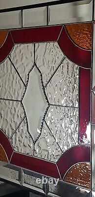 Cherry Red Victorian Style Stained Glass Window Panel, Beveled