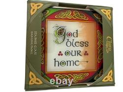 Clara God Bless This Home Stained Glass Hanging Panel, Blessings Irish Glass