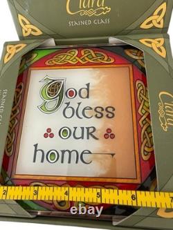 Clara God Bless This Home Stained Glass Hanging Panel, Blessings Irish Glass