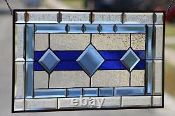 Classic Cobalt Blue Beveled Stained Glass Panel 28 5/8x16 1/2