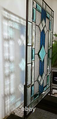 Classic Turquoise Beveled Stained Glass Panel 28 5/8x16 1/2
