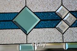 Classic Turquoise Beveled Stained Glass Panel 28 5/8x16 1/2