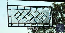 Clear Beveled Stained Glass Panel. Modern Privacy Window Hanging. Rectangular