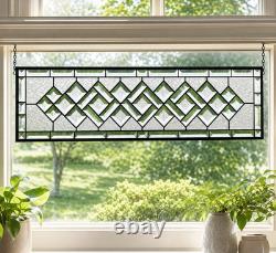 Clear Beveled Stained Glass Panel. Modern Privacy Window Hanging. Rectangular