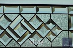 Clear Beveled Stained Glass Panel. Modern Privacy Window Hanging. Rectangular