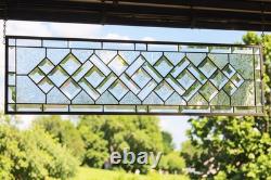 Clear Beveled Stained Glass Panel. Modern Privacy Window Hanging. Rectangular