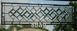 Clear Beveled Stained Glass Panel. Modern Privacy Window Hanging. Rectangular