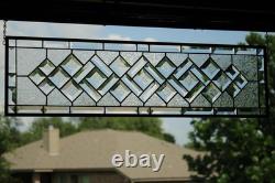 Clear Beveled Stained Glass Panel. Modern Privacy Window Hanging. Rectangular