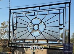 Clear Beveled Stained Glass Panel. Modern Privacy Window Hanging. Textured Art