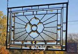 Clear Beveled Stained Glass Panel. Modern Privacy Window Hanging. Textured Art