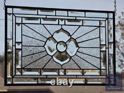 Clear Beveled Stained Glass Panel. Modern Privacy Window Hanging. Textured Art