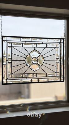 Clear Beveled Stained Glass Panel. Modern Privacy Window Hanging. Textured Art