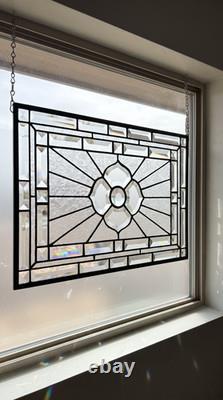 Clear Beveled Stained Glass Panel. Modern Privacy Window Hanging. Textured Art