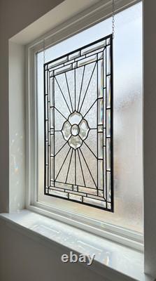 Clear Beveled Stained Glass Panel. Modern Privacy Window Hanging. Textured Art