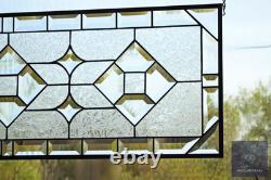 Clear Beveled Stained Glass Transom Window. Rainbow Reflections. 36x11.5