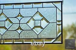 Clear Beveled Stained Glass Transom Window. Rainbow Reflections. 36x11.5