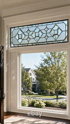 Clear Beveled Stained Glass Transom Window. Rainbow Reflections. 36x11.5