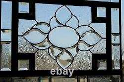 Clear /Black Beveled Stained Glass Panel, Window Hanging 23 3/8x 18 3/8